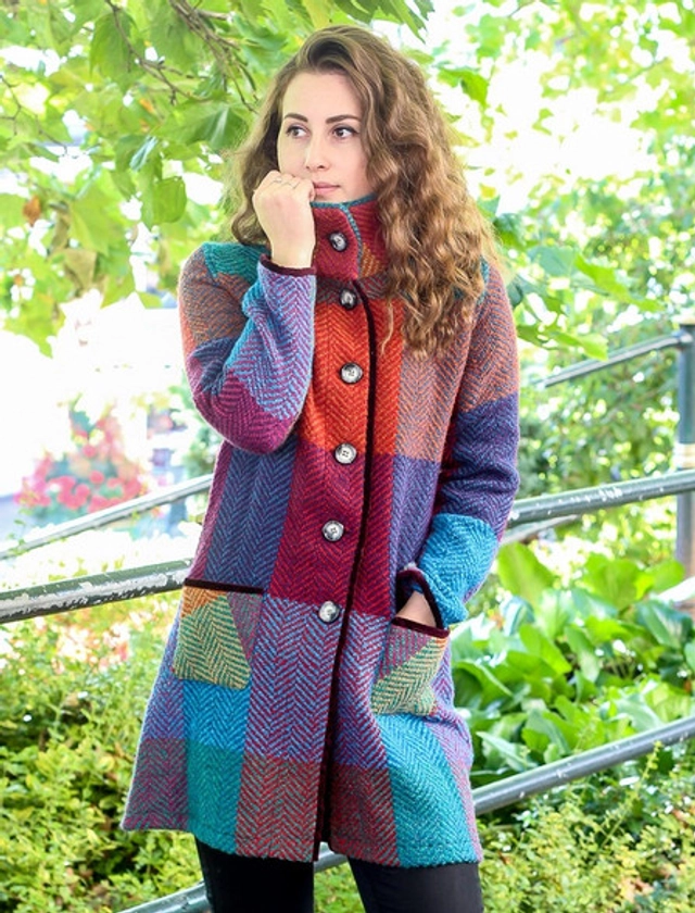 Emma Tweed Herringbone Coat - Donegal Red