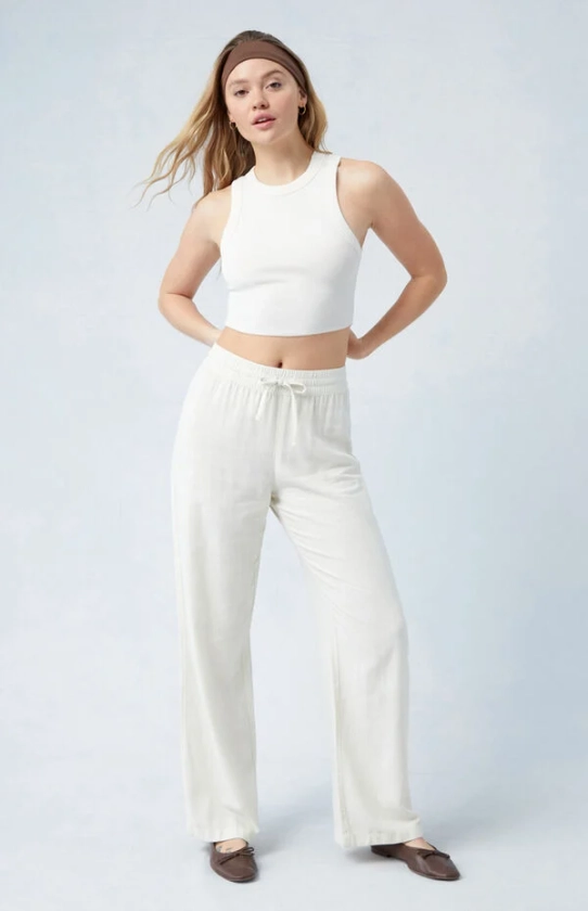 Cream Linen Pull-On Pants