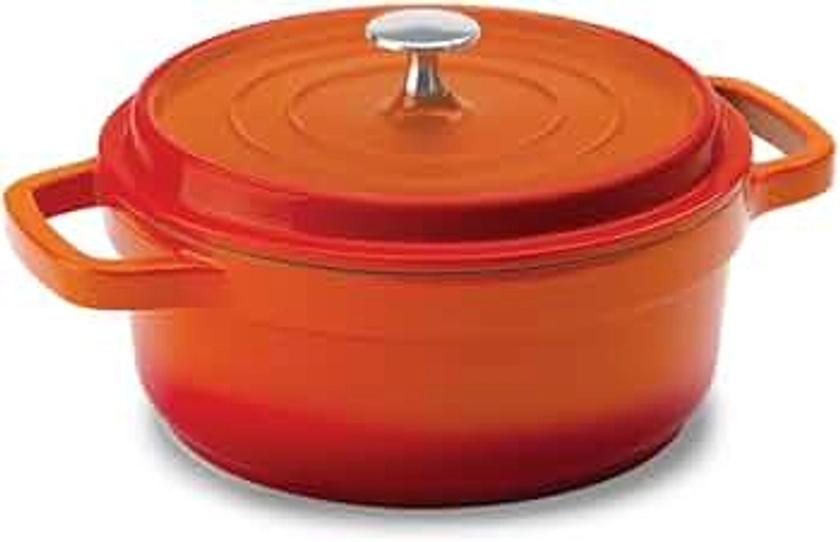 Hercules by Mundial, Cast-Aluminum Dutch Oven Pot with Lid & Handles, All Stove types, Oven-Safe Casserole Cookware with Nonstick Enamel, Orange 20L