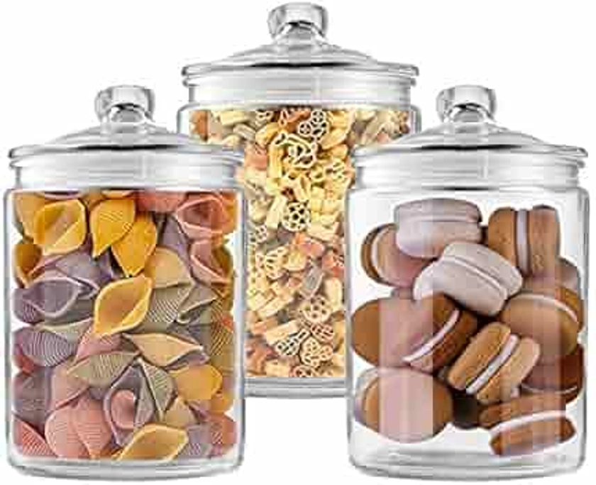 Glass Jars 64 oz,Candy Jar with Lid For Household,Food Grade Clear Jars (3 Pack)