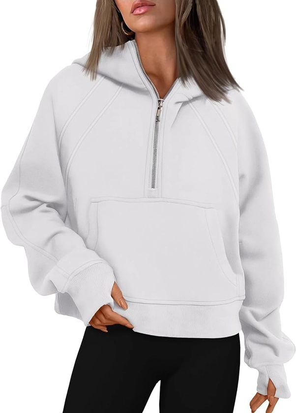 WYNNQUE Womens Quarter Zip Pullover Cropped Hoodies Long Sleeve Fleece Half Zip Sweatshirts Fall Outfits Clothes