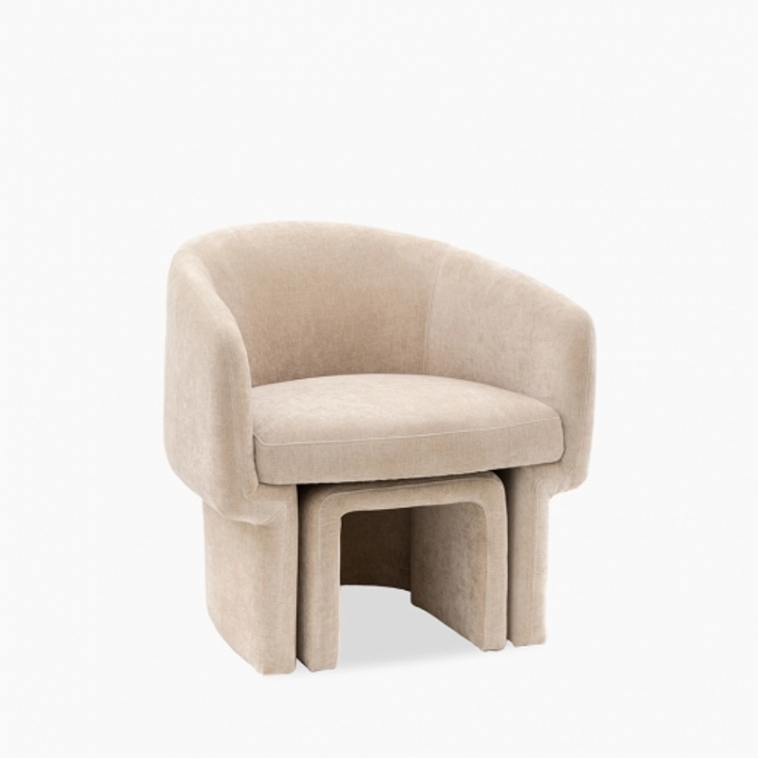Caine Armchair with Footstool, Cream