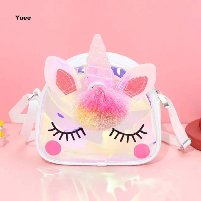 [ON SALE] Yuee Girls Rainbow Unicorn Plush Shoulder Bag Cute Crossbody Purse Wallet Handbag