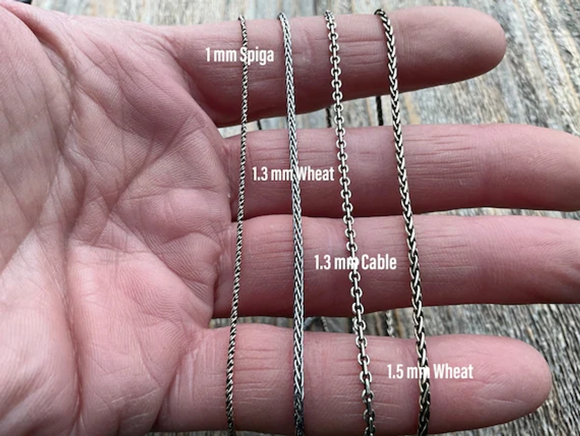 Oxidized .925 Sterling Silver Chain Necklace - Chain Style, Thickness and Length Options - Wheat, Spiga, Cable, or Foxtail Style