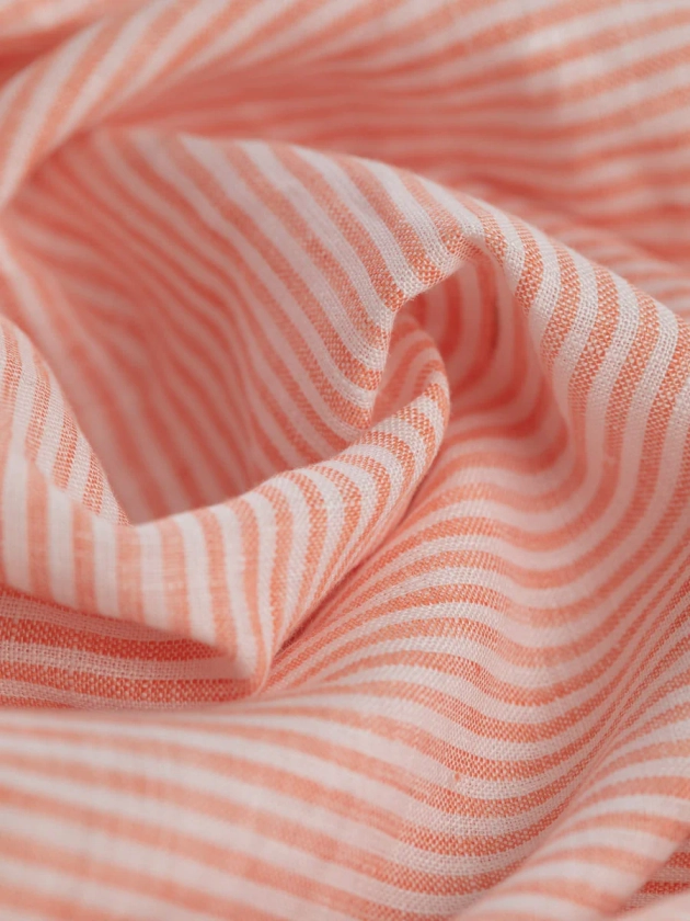 100% Linen Candy Stripes - Tangerine & White