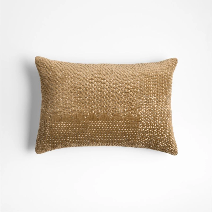 Sashiko Organic Cotton Velvet 22"x15" Camel Tan Throw Pillow Cover + Reviews | Crate & Barrel