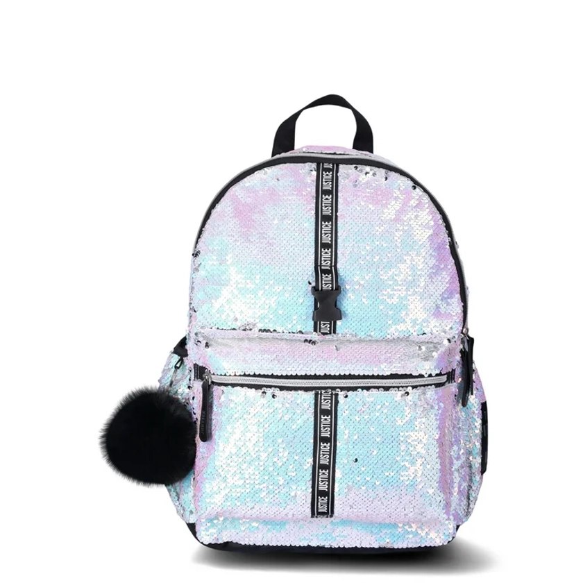 Justice Iridescent Girls 17" Backpack and Lunch Tote, Iridescent