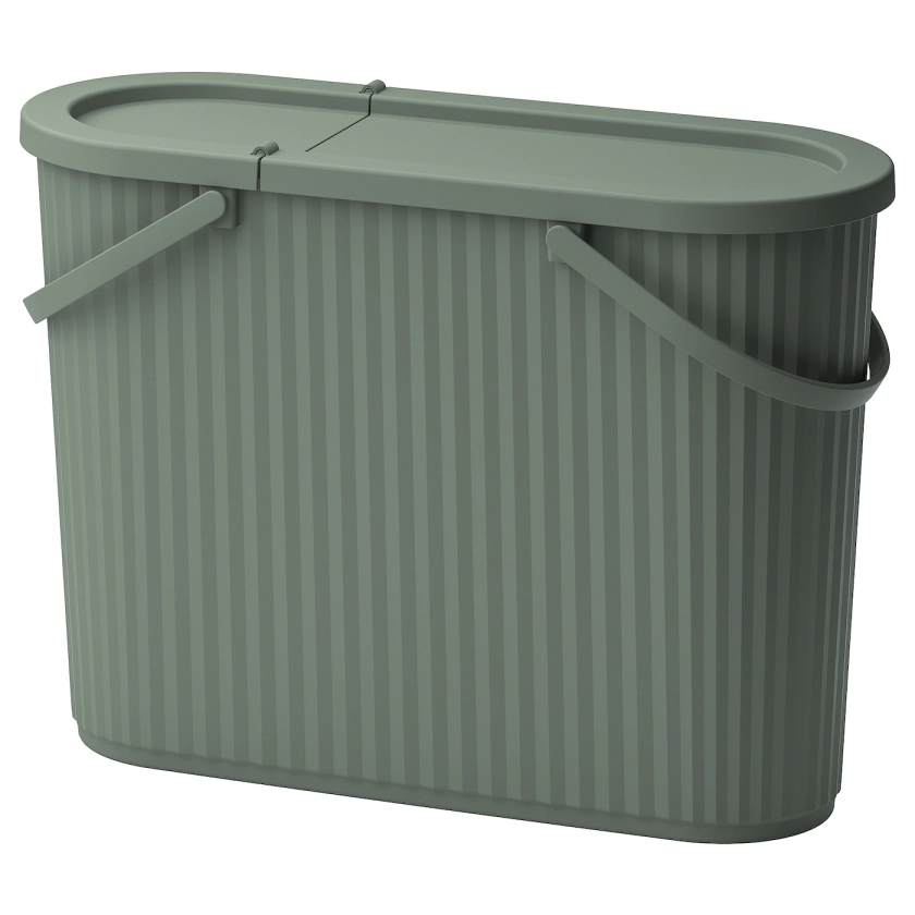 DAMMÄNG Bin with lid - grey-green 48 l