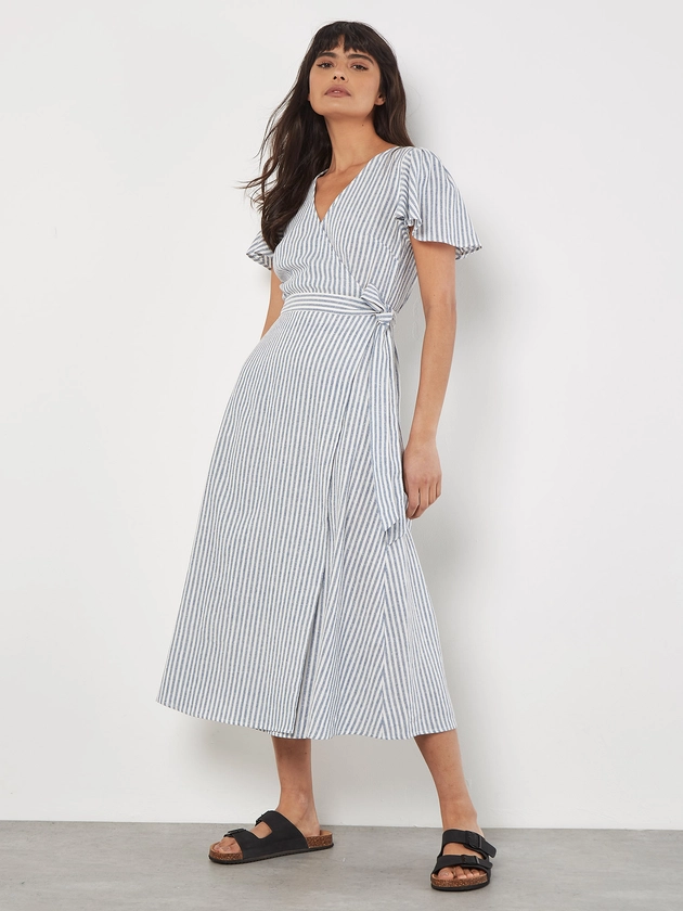 Oxford Stripe Wrap Midi Dress | Apricot Clothing