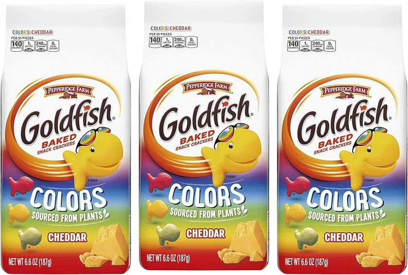 Pepperidge Farm Goldfish Crackers Cheddar Colors | Playful Cheese Crackers in a Rainbow of Colors | Pack of 3 X 187g