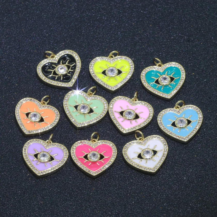Gold Filled Evil Eye Charm Enamel Eye Heart Pendant Micro Pave Eye Charm Cubic Zirconia Love Amulet Jewelry Medallion - Etsy