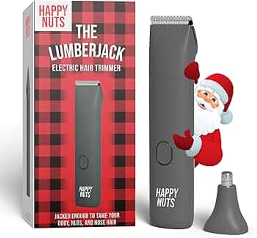 HAPPY NUTS The Lumberjack Electric Groin & Body Hair Trimmer for Men - Mens Body Groomer Kit for Privates - Smooth Ball & Pubic Hair Shaver (Graphite)