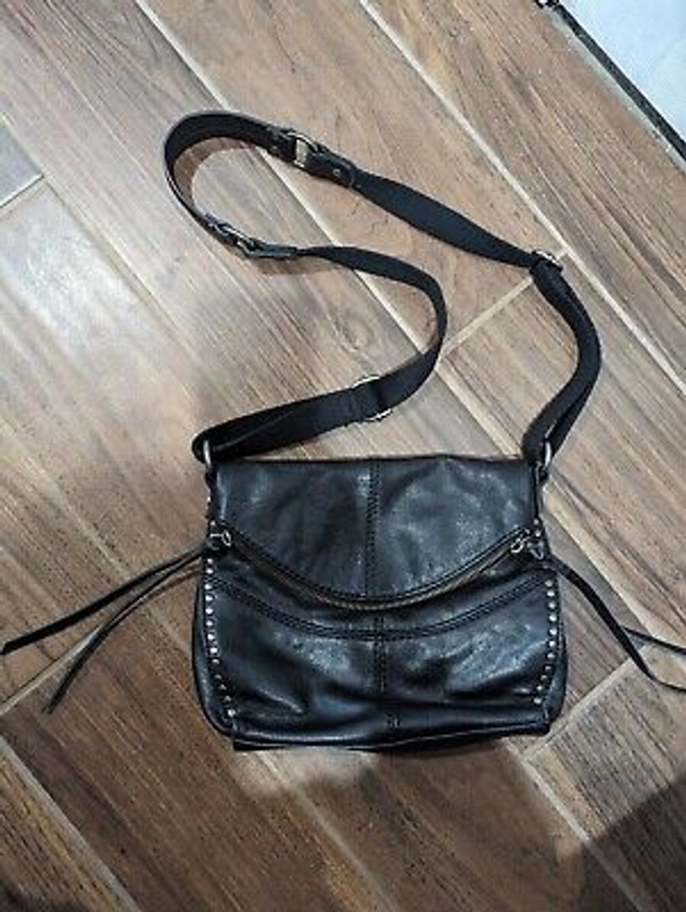 The Sak Silverlake Black Leather Studded Crossbody Bag Purse Handbag Tote