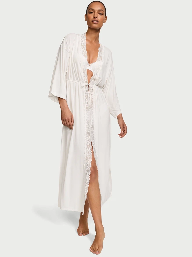 Buy Modal & Lace Trim High-Slit Maxi Robe - Order Robes online 1123559900 - Victoria's Secret US