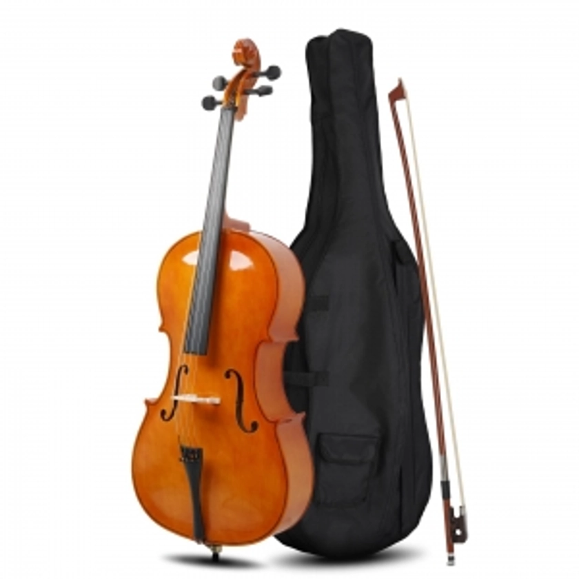 Glarry GC101 4/4 Full-Size Acoustic Cello Matte Nature Golden Retrovert Black White - Glarrymusic