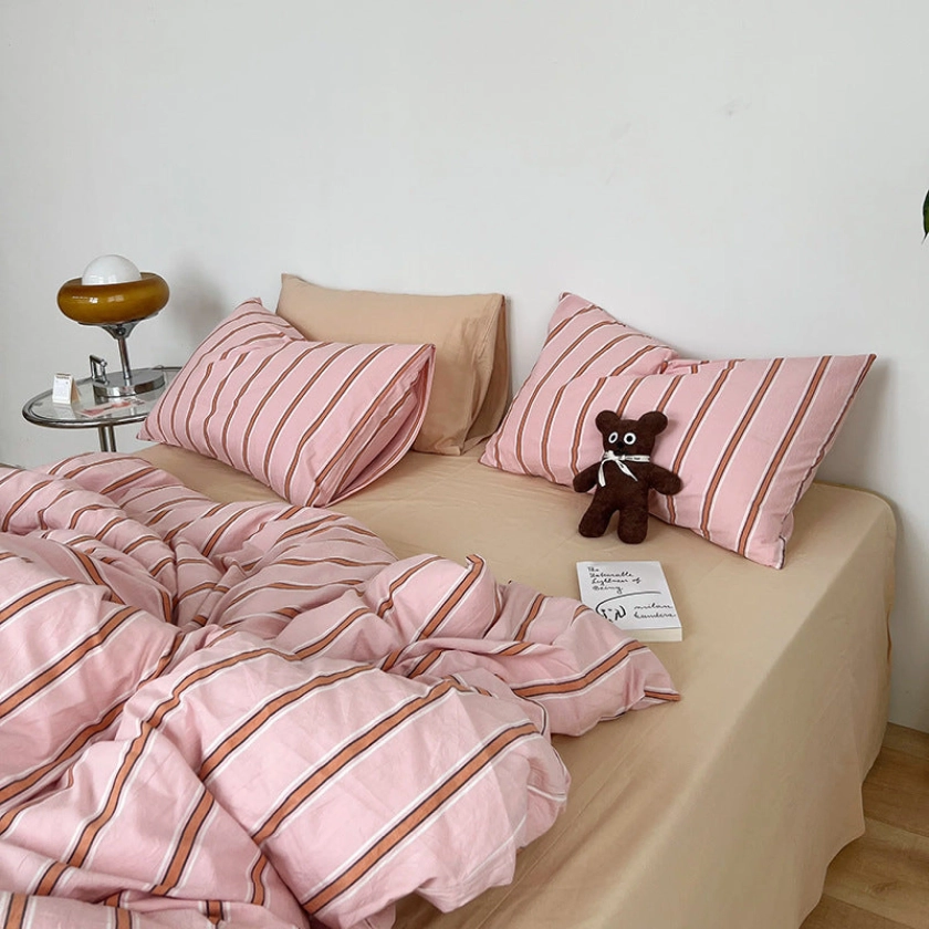 Minimal Stripe Bedding Set / Pink