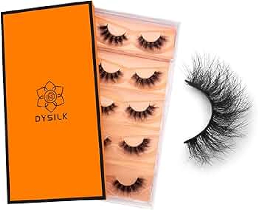 DYSILK Eyelashes Mink Lashes Fluffy - False Lashes 5 Pairs 6D Lashes Faux Mink Eyelashes Wispy Fluffy Natural Look False Eyelashes Long Lashes Pack Mink Lashes Soft Reusable Eye Lashes |Fluffy- 16mm