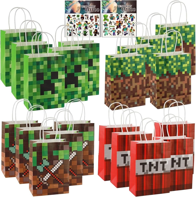 FINEASY 20 Pcs Party Bags with Handles, Miner Gamer Party Paper Gift Bags for Kids Small Kraft Paper Bags, Candy Bags Mini Pixel Decoration for Theme Party Children's Birthday : Amazon.co.uk: Stationery & Office Supplies