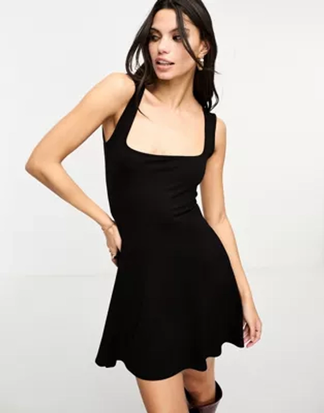 ASOS DESIGN square neck softline mini dress in black | ASOS