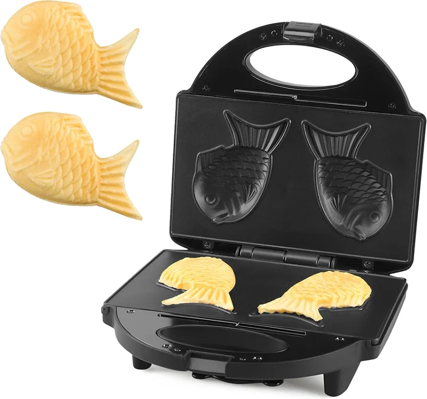 Taiyaki Fish Waffle Maker Machine with Non Stick Cooking Plate, Electric Japanese Fish Shaped Waffle Iron Pan, Korean Bungeoppang Pan, Recipe Included