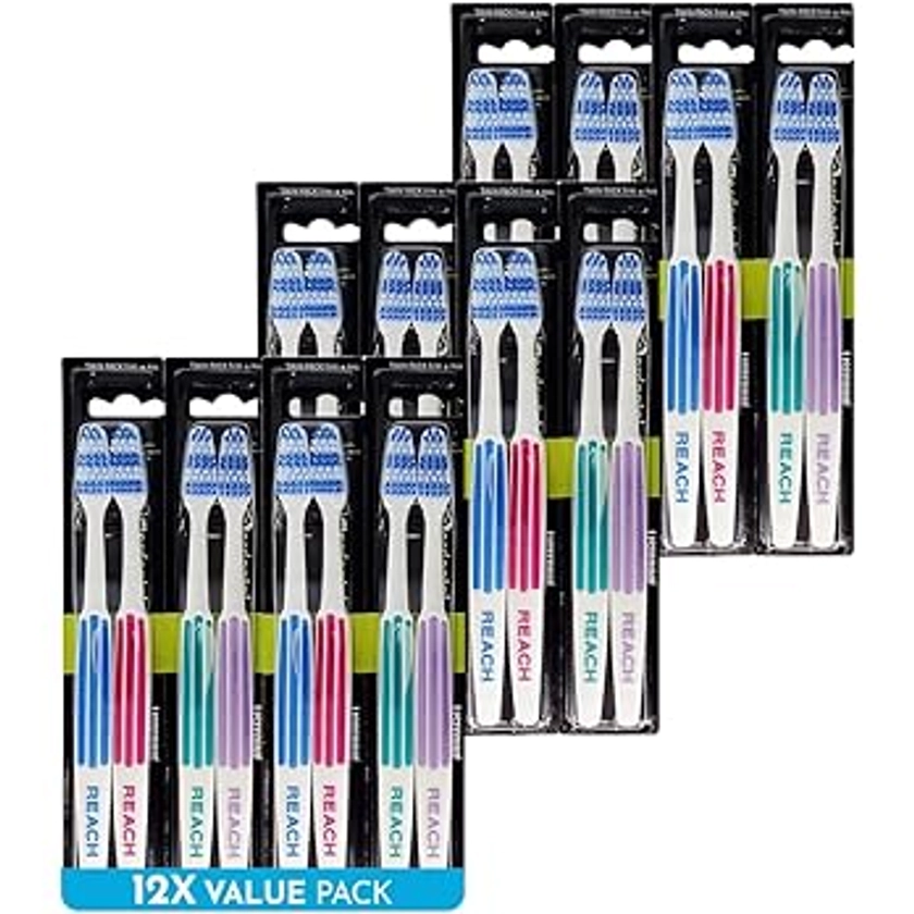 REACH Essential Care Interdental Firm Toothbrush, Duo Pack x 12, Full Head Hard Bristle Manual Toothbrushes, Variety Colors Multipack, Daily Oral Enamel Dental Care : Amazon.co.uk: Health & Personal Care