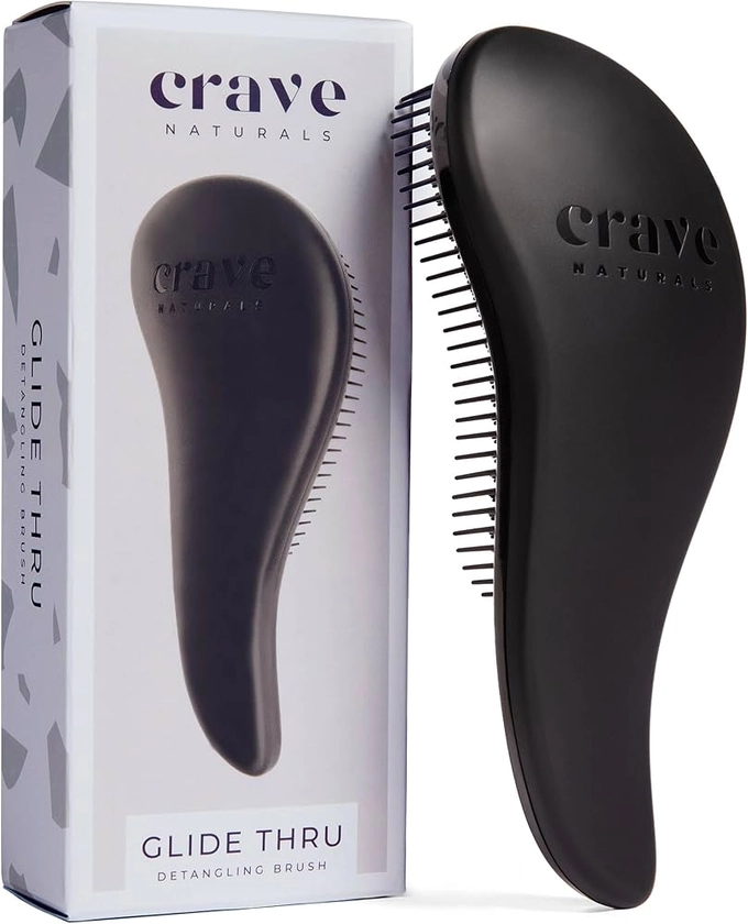 Crave Naturals Glide Thru Detangling Brush - Detangler Brush for Natural, Curly, Straight, Wet and Dry Hair for Adults and Kids - Hair Brush for Little Girls, Toddlers, Teens - 7.5 x 3 inches, Black