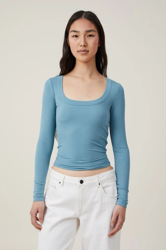 Staple Rib Scoop Neck Long Sleeve Top