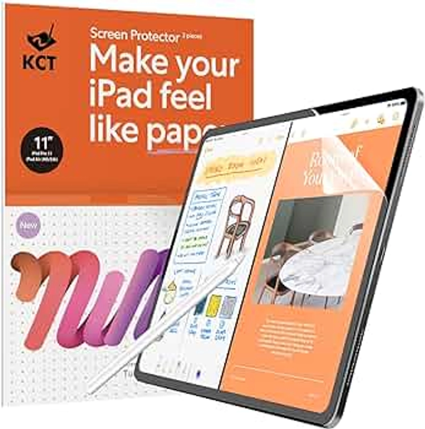 KCT 2 Pack Paperfeel Screen Protector Compatible with iPad Pro 11 Inch (2022&2021&2020&2018) / iPad Air 5th&4th (10.9 inch, 2022&2020), Matte for Drawing Anti-Glare and Easy Installation