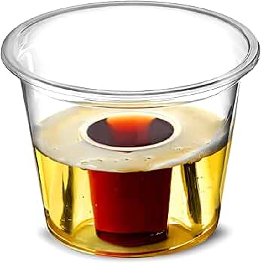 Shot Glasses Plastic for Jager Bomb - Pack of 50 - Disposable Shot Glasses - Perfect Crystal Clear Bomb Shot Cups for Pubs & Parties - 30 ml Disposable Plastic Cups, ‎Transparent