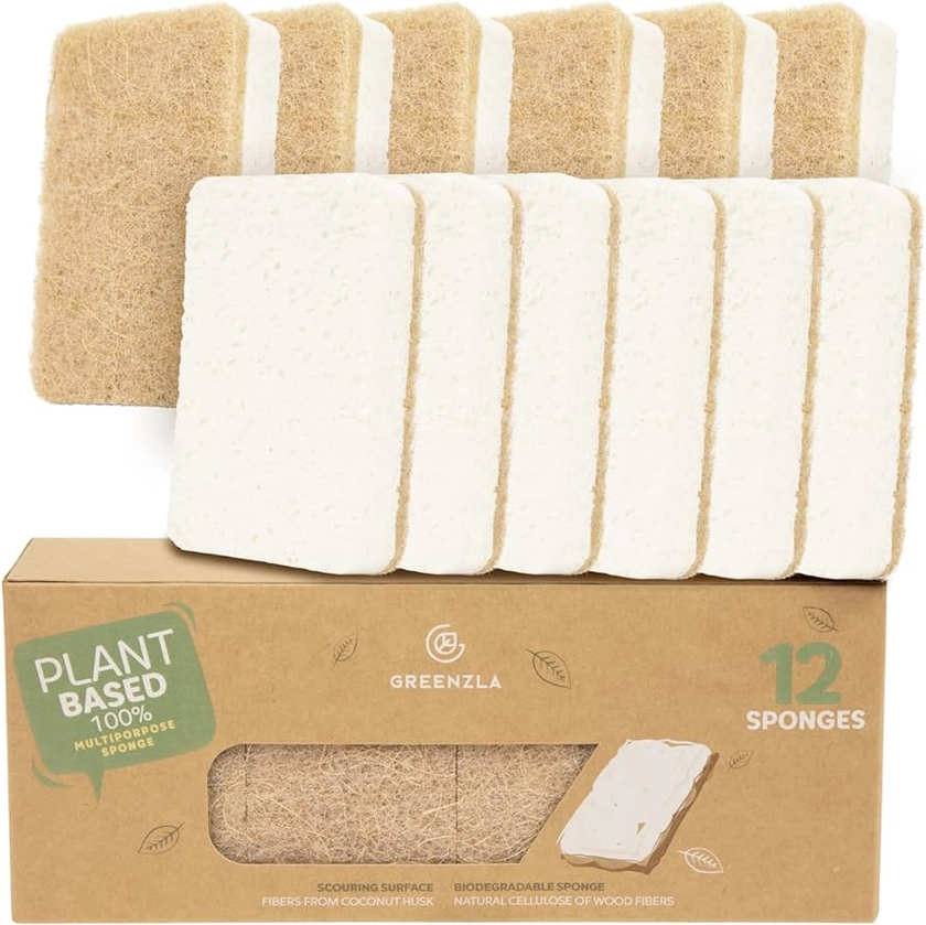 Amazon.com: Greenzla Natural Kitchen Sponges 12 Pack - Plant-Based Biodegradable Sisal Hemp Dish Sponge - Eco-Friendly, Zero-Odor, Non-Scratch Scouring Pad for Kitchen Countertops, Bathtubs, Tiles, and More : Everything Else