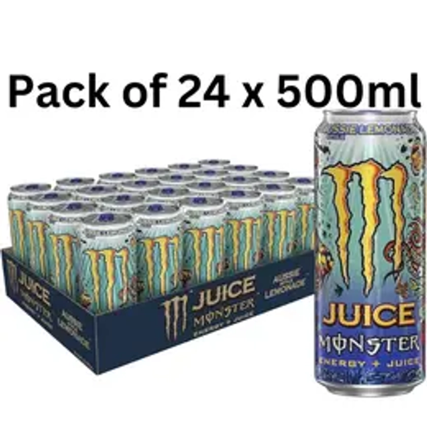 24 x Monster Energy Juiced Aussie Style Lemonade - Caffeinated Energy Drink With A Refreshing Citrus Taste 500ml (Pack Of 24)