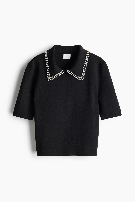 Top en maille avec col ornementé - Noir - FEMME | H&M FR