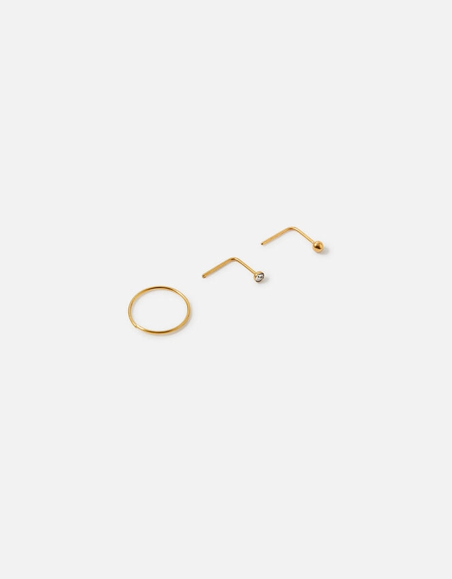 Stainless Steel Nose Stud and Hoop Set of Three Gold