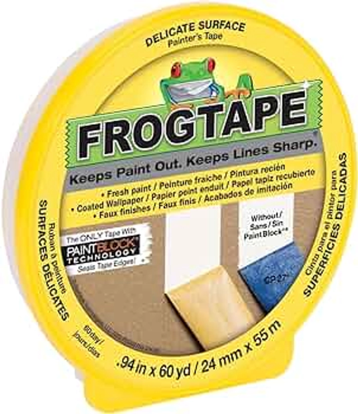 FrogTape Delicate Surface Painter's Tape with PaintBlock, 0.94 inch width, Yellow (280220)