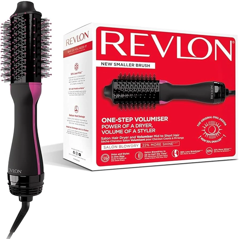 Revlon Salon One-Step Hair dryer and Volumiser mid to short hair (One-Step, 2-in-1 styling tool, IONIC and CERAMIC technology, smaller oval design, multiple heat settings) RVDR5282UKE, Black