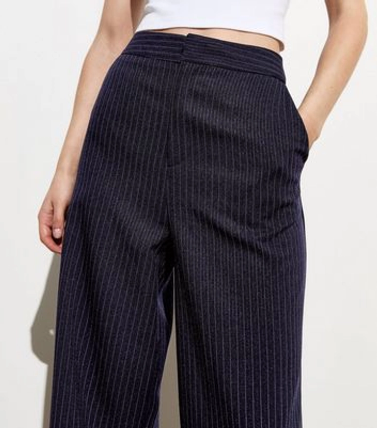 Blue Pinstripe Wide Leg Trousers