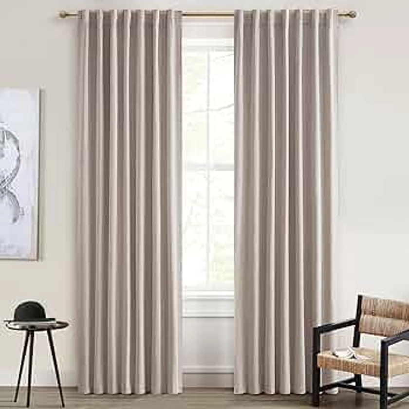 95 Inch Curtains 2 Panel Set, UV/Heat Blocking for Summer Farmhouse Curtains for Living Room Darkening Curtains for 94 Inch Window Pinch Pleated Linen Blend Blackout Drapes Thermal