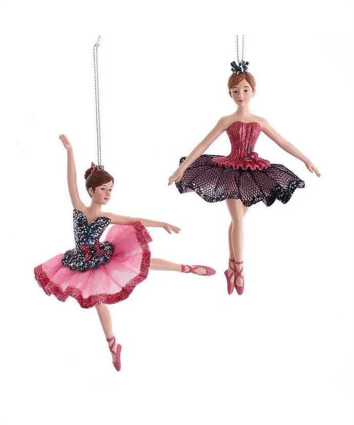 Set of 2 Pink & Pewter BALLERINA Christmas Ornaments, by Kurt Adler - Walmart.com