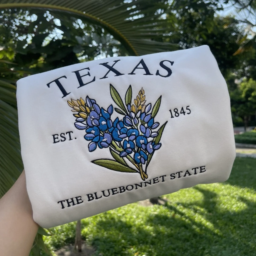 Embroidered Texas Bluebonnet Sweatshirt Custom US State Flowers Embroidery Sweatshirt Texas 1845 Shirt - Etsy