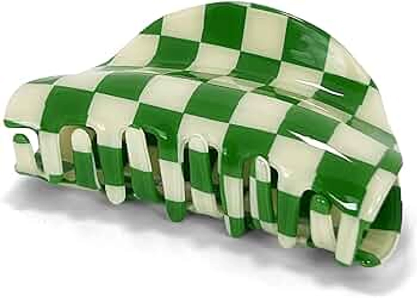 Checkered Hair Clip Claw Acrylic Strong Hold Women's Accessory for all Hair Type, Green