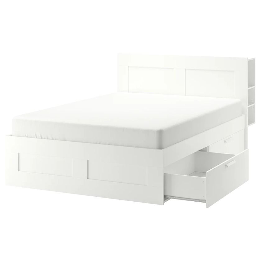 BRIMNES Bed frame with storage & headboard - white/Luröy King