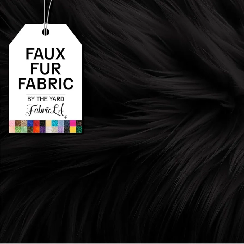 Faux Fur Fabric by The Yard - Artificial Craft Fur - 18" X 60" Inch Wide - Fur Fabric for Craft Supply, DIY Furry Plush Projects, Sewing, Material, Decoration, Upholstery, Black, Half Yard