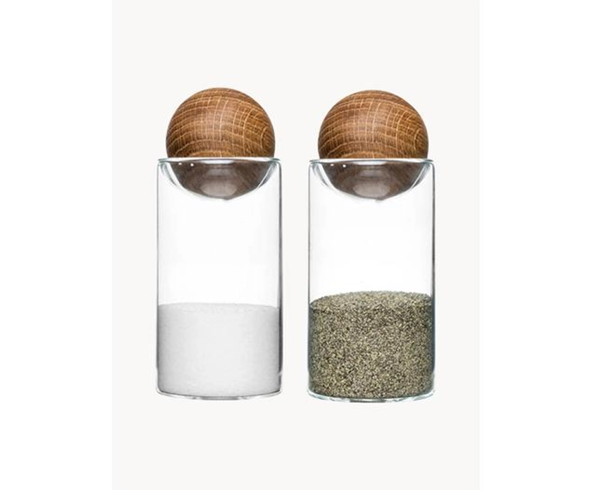 Mondgeblazen zout- en peperstrooier Nature met houten deksel, set van 2