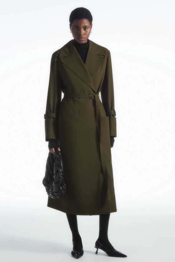 DOUBLE-BREASTED WOOL-BLEND TRENCH COAT