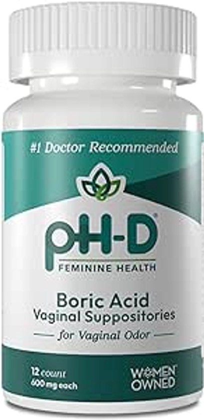 Amazon.com: pH-D Feminine Health - 600 mg Boric Acid Suppositories - Woman Owned - for Vaginal Odor Use - 12 Count : Health & Household
