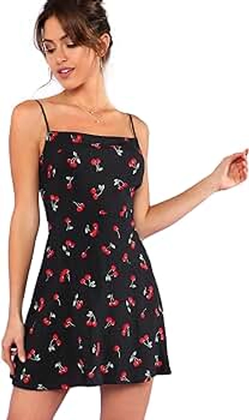 Floerns Women's Summer Floral Cherry Print A Line Short Cami Dress