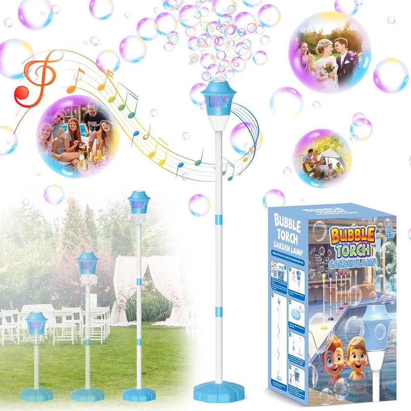 PANACARE Automatic Bubble Machine for Kids Adjustable Height standing Garden Bubble Maker With Light/Music/Bubble Solution/10000+ Bubble Blower Outdoor Summer Toys for Wedding/Party/Birthday Gift