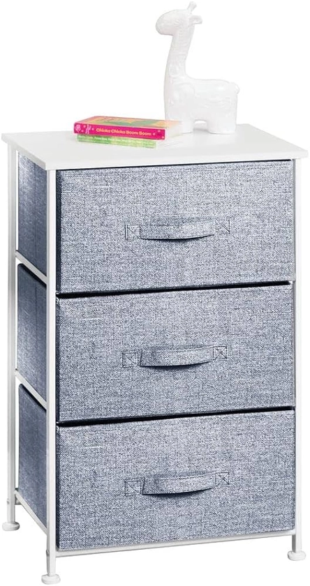 mDesign Storage Dresser End/Side Table Night Stand Tower Unit with 3 Removable Fabric Drawers - Organizer for Baby, Kid, and Teen Bedroom, Nursery, Playroom, or Dorm, Lido Collection, Navy Blue/White