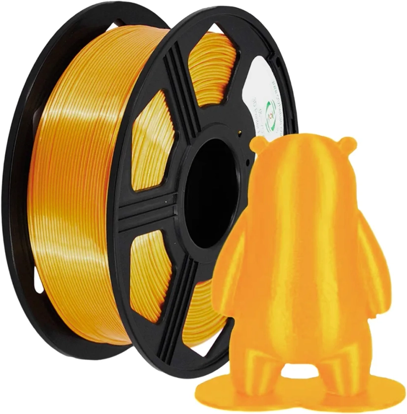 YOYI Silk PLA Filament 1,75 mm, PLA Filament,Filament pour imprimante 3D,Filament Silk PLA 1kg, Précision dimensionnelle de la bobine +/- 0,02 mm(Soie dorée)
