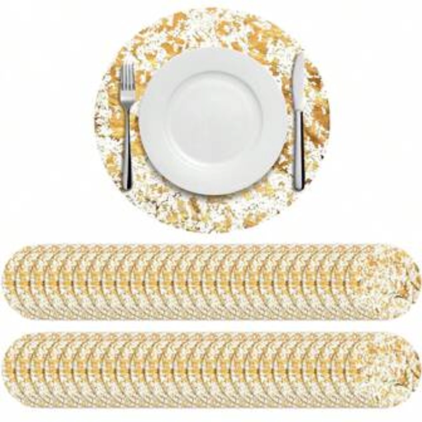 Ensemble De Sets De Table Jetables Or, 13 Pouces De Sets De Table Ronds En Maille D'or Pressée Pour La Table D'automne, Chemin De Table Mince En Maille Métallique Dorée Pour La Décoration De Maison, Table À Manger, Mariage, Fête D'anniversaire